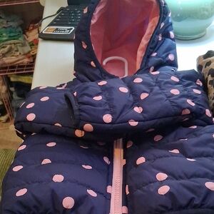 Carter's Navy and Pink Polka Dot Hooded Puffer Jacket